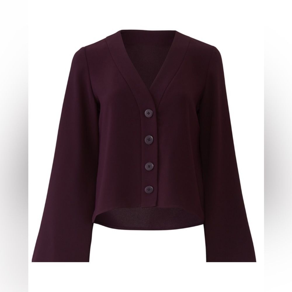 Amanda Uprichard Petra Shirt Jacket Bell Sleeve Dark Maroon Boxy Fit SZ Medium‎